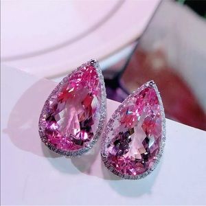 New Cubic Zirconia Pink Stone Stud Earrings